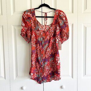 Free People Callie Red Combo Floral Tunic Top Women's Size X-Small XS